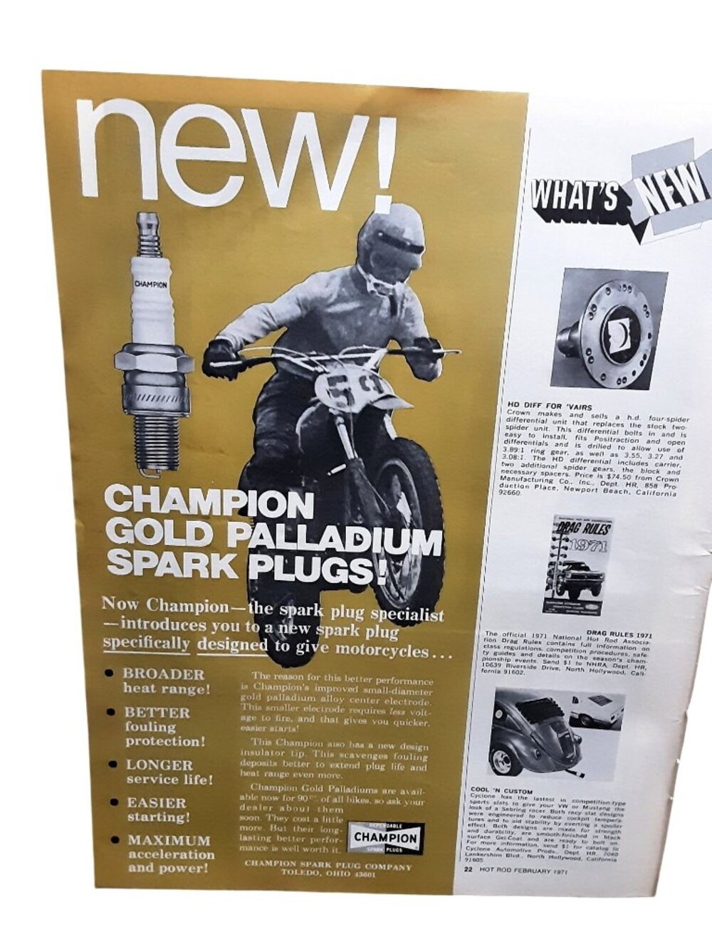 1971 Vintage Motorcycle Garage Decor Champion Spark Plug Retro Print Ad